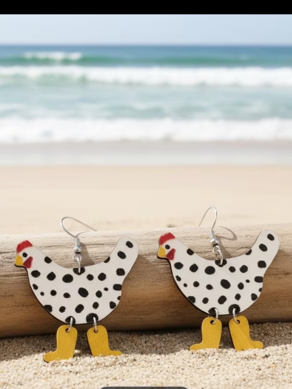 Playful Chicken Drop Earrings in White and Yellow - Picture 2 of 5
